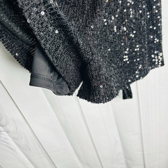 Midnight Doll Black Full Sequin Shorts Romper Tie Waist Sz XS Long Sleeve - Picture 8 of 8